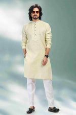 Thumbnail for Raivat Ethnic Linen Cotton Pintux Work Kurta Pajama In Pista Green Colour - Dista