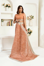 Thumbnail for Joban Fashion Rust Brown Floral Linen Ready To Wear Saree With Unstitched Blouse - Distacart
