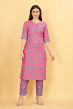 Thumbnail for Malishka Pink Cotton Blend Printed Kurta Pant Set - Distacart
