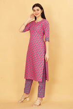 Thumbnail for Malishka Pink Cotton Blend Printed Kurta Pant Set - Distacart