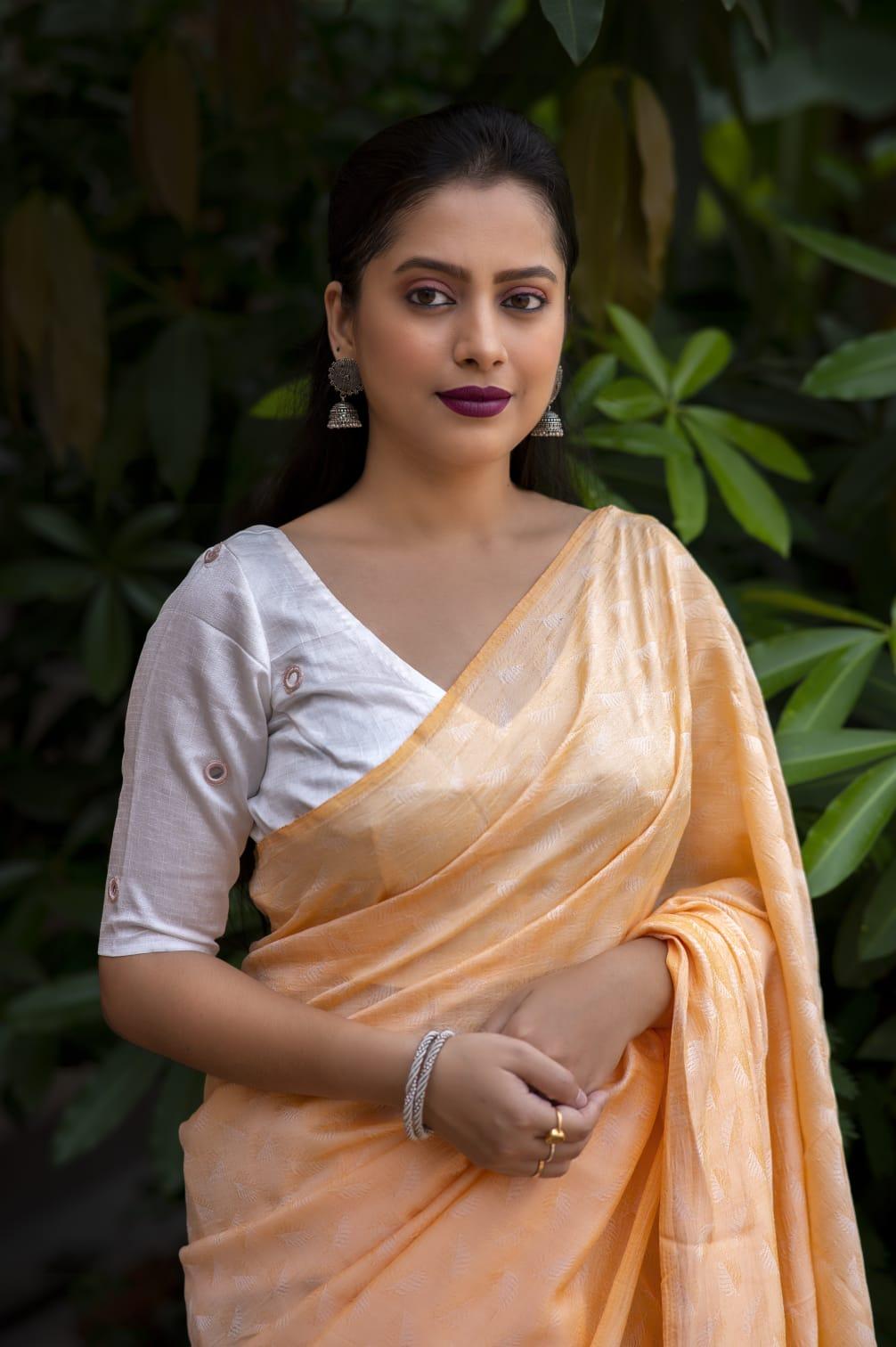 Yellow Poly Georgette Woven Design Saree with Unstitched Blouse - A2M - Distacart