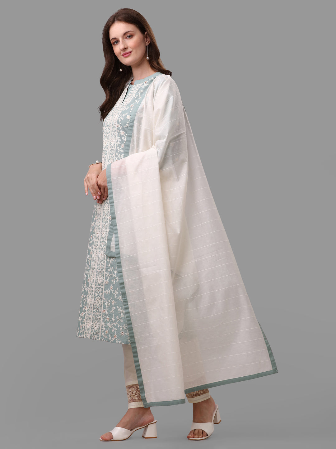 Embroidered Kurta With Pant & Dupatta Set, Multicolor - Hiral Fashion - Dista