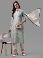 Thumbnail for Embroidered Kurta With Pant & Dupatta Set, Multicolor - Hiral Fashion - Dista
