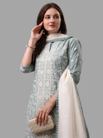 Thumbnail for Embroidered Kurta With Pant & Dupatta Set, Multicolor - Hiral Fashion - Dista