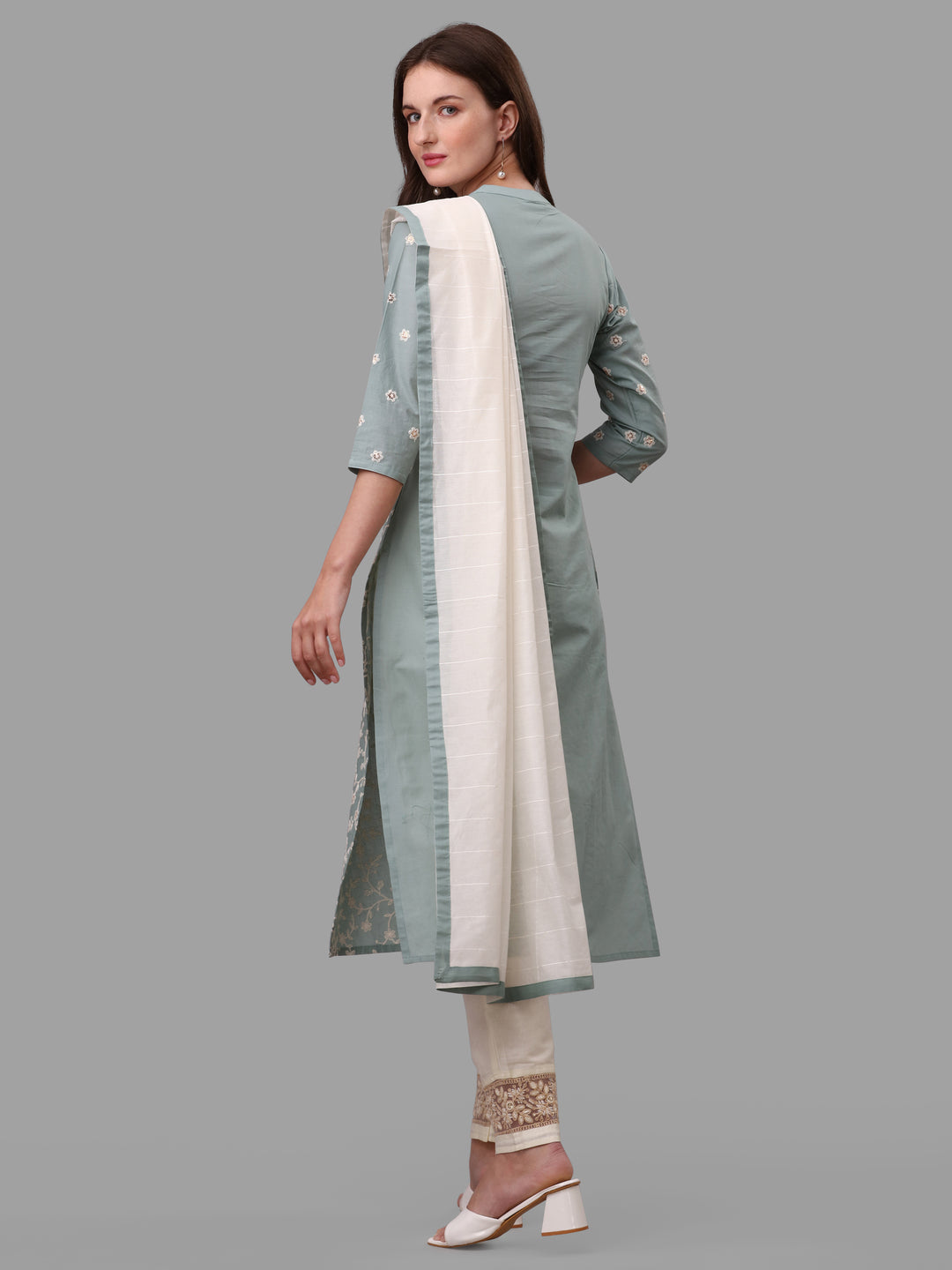 Embroidered Kurta With Pant & Dupatta Set, Multicolor - Hiral Fashion - Dista