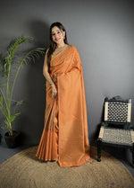 Thumbnail for Joban Fashion Orange Banarasi Soft Lichi Silk Checks & Woven Saree