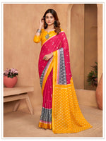 Thumbnail for Malishka Cotton Printed Saree With Unstitched Blouse Piece - Pink