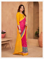 Thumbnail for Malishka Cotton Printed Saree With Unstitched Blouse Piece - Pink
