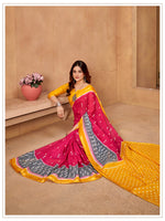 Thumbnail for Malishka Cotton Printed Saree With Unstitched Blouse Piece - Pink