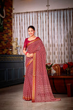 Thumbnail for Malishka Cotton Printed Saree With Unstitched Blouse Piece - Maroon