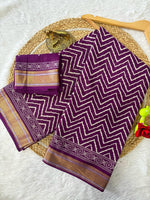 Thumbnail for Malishka Cotton Printed Saree With Unstitched Blouse Piece - Purple
