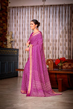 Thumbnail for Malishka Cotton Printed Saree With Unstitched Blouse Piece - Purple