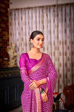 Thumbnail for Malishka Cotton Printed Saree With Unstitched Blouse Piece - Purple