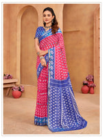 Thumbnail for Malishka Cotton Printed Saree With Unstitched Blouse Piece - Pink