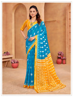 Thumbnail for Malishka Cotton Printed Saree With Unstitched Blouse Piece - Sky Blue