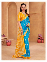 Thumbnail for Malishka Cotton Printed Saree With Unstitched Blouse Piece - Sky Blue