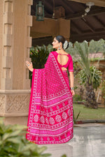 Thumbnail for Malishka Cotton Printed Saree With Unstitched Blouse Piece - Pink