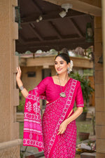Thumbnail for Malishka Cotton Printed Saree With Unstitched Blouse Piece - Pink