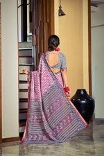 Thumbnail for Malishka Cotton Printed Saree With Unstitched Blouse Piece - Pink
