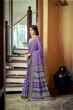 Thumbnail for Malishka Cotton Printed Saree With Unstitched Blouse Piece - Purple