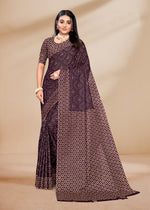 Thumbnail for Malishka Cotton Printed Saree With Unstitched Blouse Piece - Purple