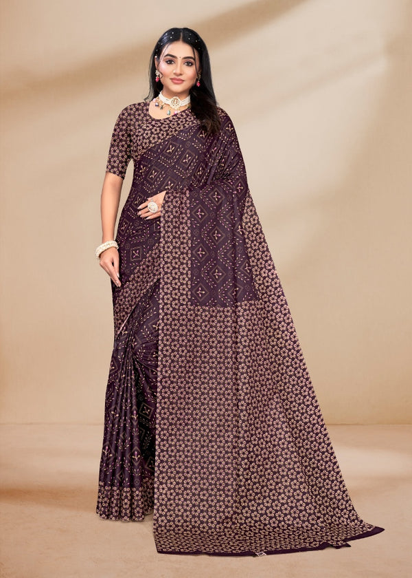 Malishka Cotton Printed Saree With Unstitched Blouse Piece - Purple