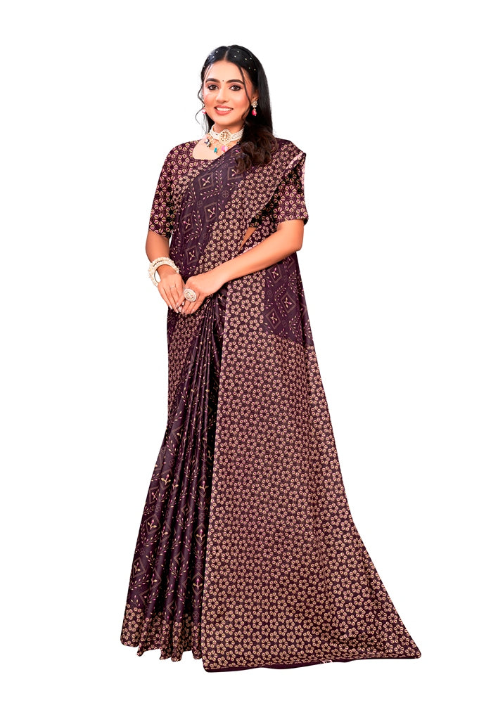 Malishka Cotton Printed Saree With Unstitched Blouse Piece - Purple