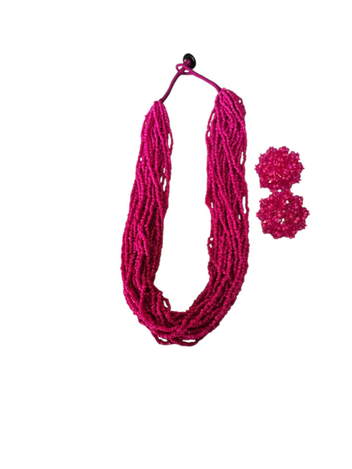 Inhanns Vibrant Handmade 20 Layers Beaded Necklace With Matching Earrings - Pink - Distacart