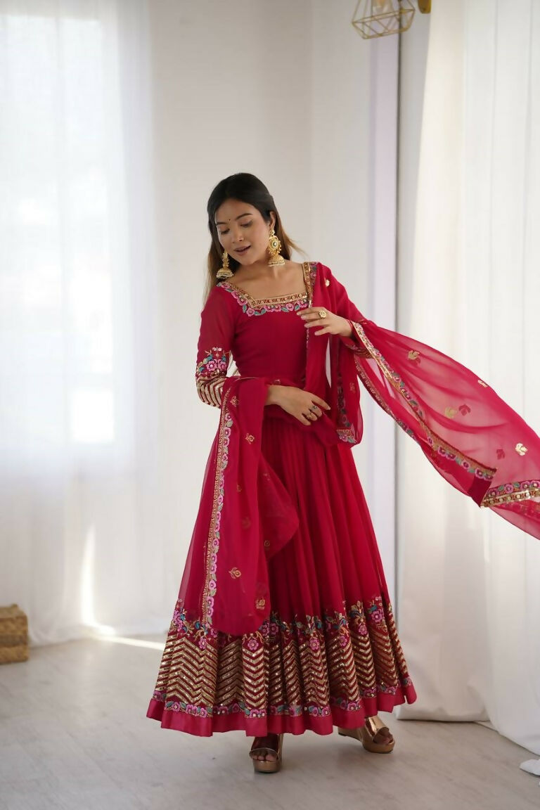 Teeya Creation Rani Color Heavy Georgette Wedding Wear Embroidery Work Long Gown