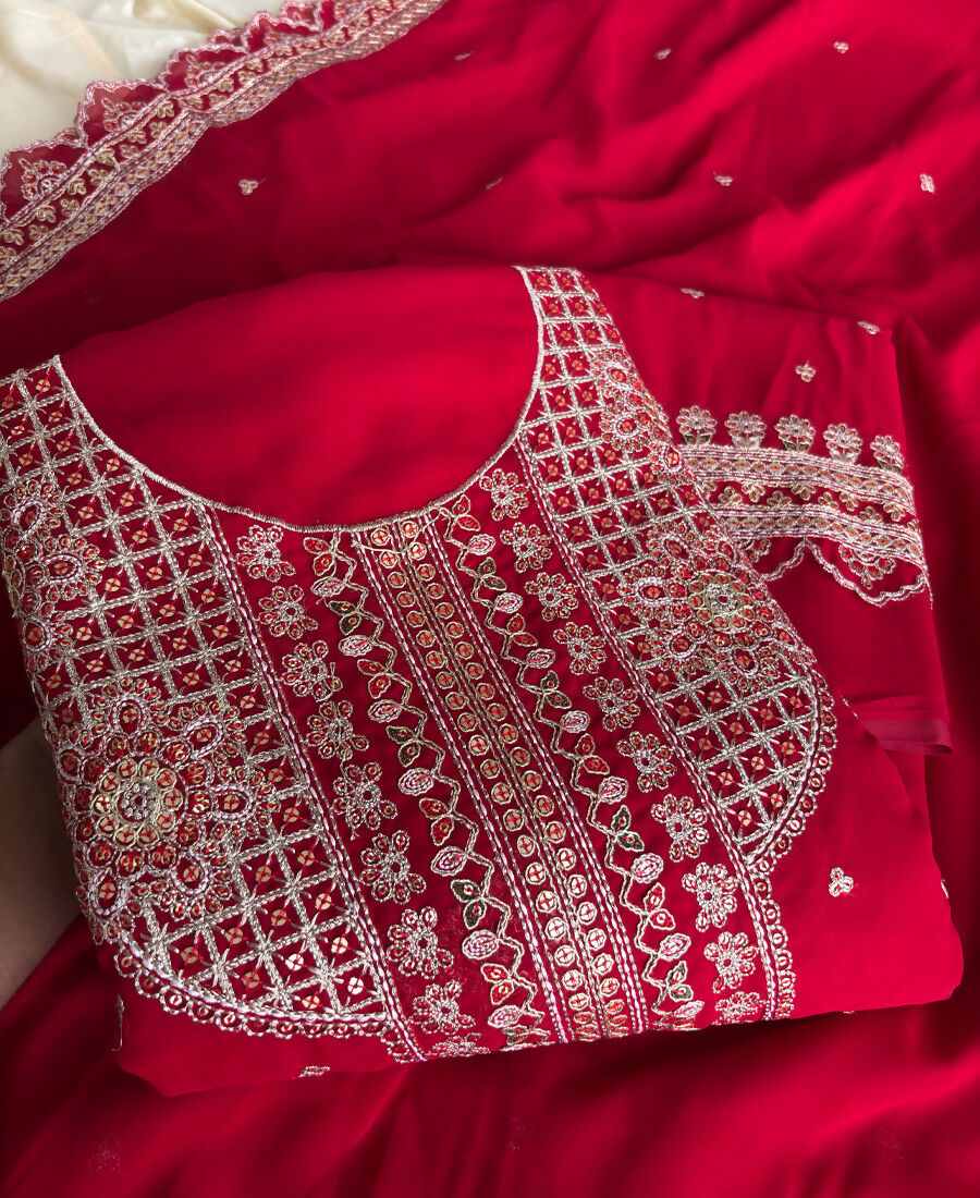 KC New Georgette Short Salwar Kameez Pakistani Style Red - Dista