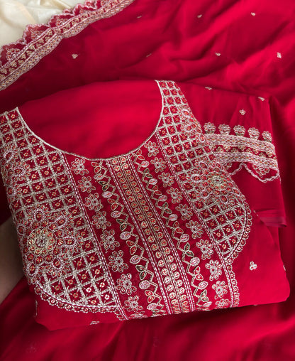 KC New Georgette Short Salwar Kameez Pakistani Style Red - Dista