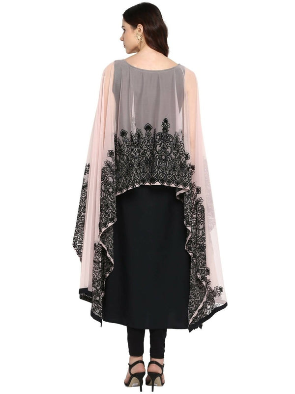 Ahalyaa Women's Beautiful Black Crepe Printed Kurta with Attached Dupatta - Distacart
