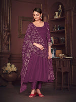 Thumbnail for Jyoti Fashion Women's Purple Georgette Embroidered Anarkali Kurta Pant Set With Dupatta - Distacart