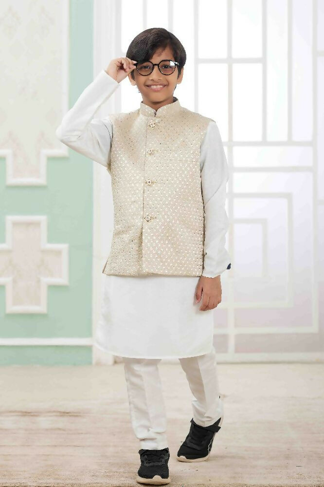 Raivat Ethnic Art Silk Embroidery Work 3 Pics Jacket Set In Off White Colour - Distacart