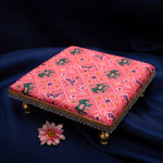 Thumbnail for Damaroo 4X4 inch | Mirror Mystic Cushioned Chowki / Bajot | Patola Print - Pink - Distacart