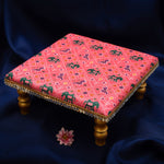 Thumbnail for Damaroo 8X8 inch | Mirror Mystic Cushioned Chowki / Bajot | Patola Print - Pink - Distacart