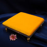 Thumbnail for Damaroo 4X4 inch | Mirror Mystic Cushioned Chowki / Bajot | Velvety Golden Accent - Turmeric Yellow - Distacart