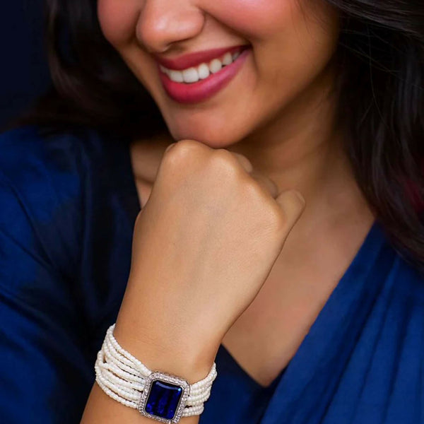 Joban Fashion Blue Brass Ad With Monalisa Stone Beaded Bracelet