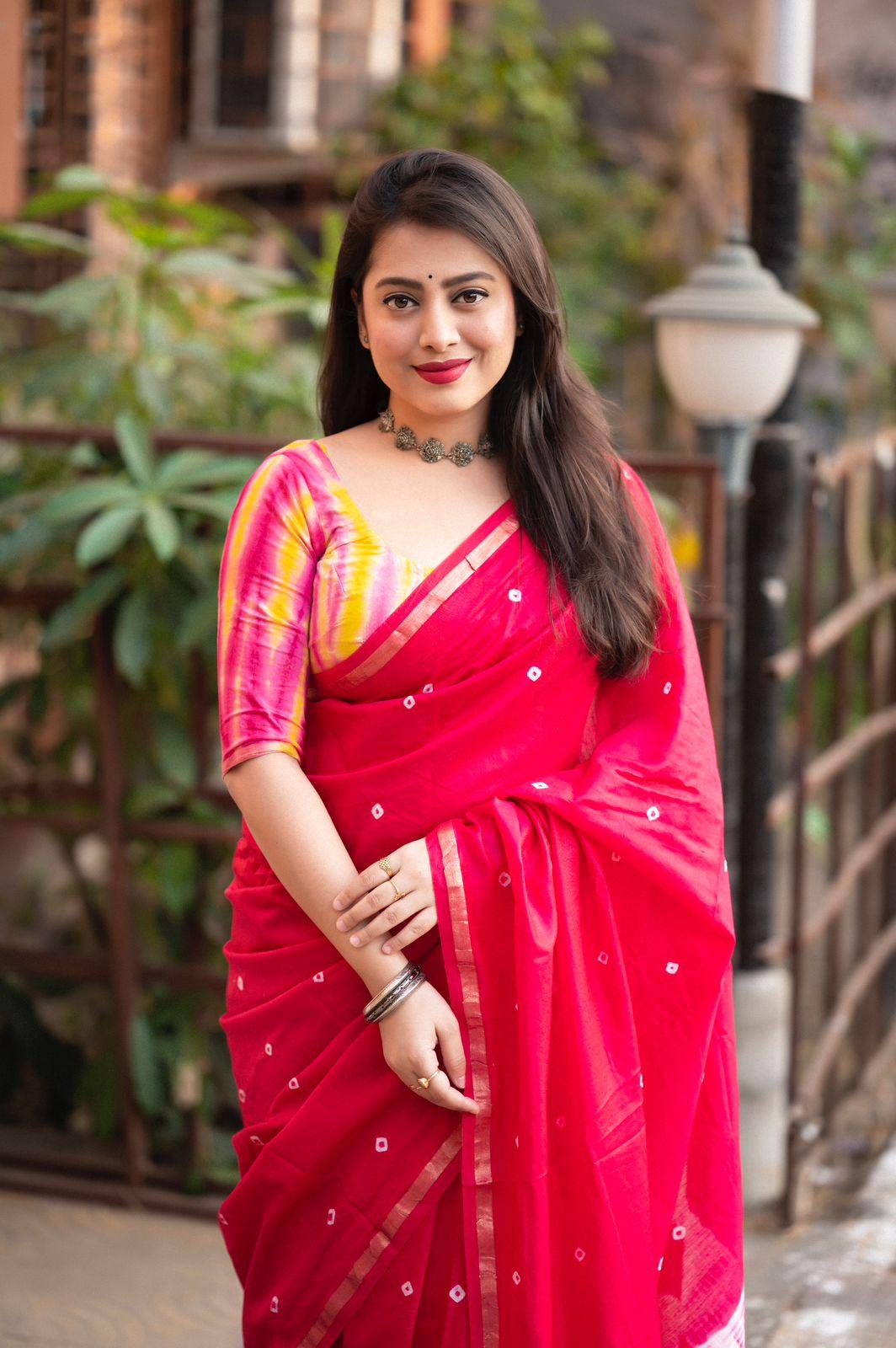 Rani Chanderi Cotton Block Print Saree with Unstitched Blouse - Hiral Fashion - Distacart