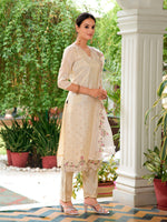 Thumbnail for Mirror Embroidered Silk Kurta With Pant & Embroidered Organza Dupatta, Beige - Hiral Fashion - Dista