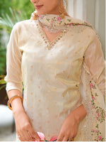 Thumbnail for Mirror Embroidered Silk Kurta With Pant & Embroidered Organza Dupatta, Beige - Hiral Fashion - Dista