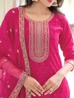 Thumbnail for Embroidered Kurta With Embroidered Pant & Dupatta, Pink - Hiral Fashion - Dista
