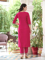 Thumbnail for Embroidered Kurta With Embroidered Pant & Dupatta, Pink - Hiral Fashion - Dista