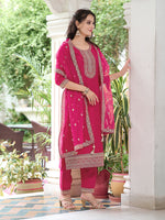 Thumbnail for Embroidered Kurta With Embroidered Pant & Dupatta, Pink - Hiral Fashion - Dista