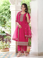 Thumbnail for Embroidered Kurta With Embroidered Pant & Dupatta, Pink - Hiral Fashion - Dista