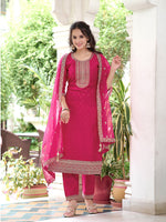 Thumbnail for Embroidered Kurta With Embroidered Pant & Dupatta, Pink - Hiral Fashion - Dista