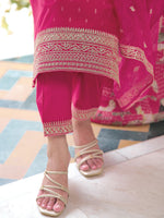Thumbnail for Embroidered Kurta With Embroidered Pant & Dupatta, Pink - Hiral Fashion - Dista