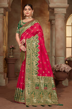 Thumbnail for MANOHARI Banarasi Silk Blend Jacquard Work Saree - Pink - Dista
