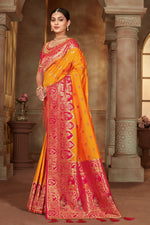 Thumbnail for MANOHARI Banarasi Silk Blend Jacquard Work Saree - Yellow - Dista