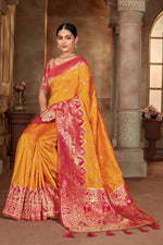 Thumbnail for MANOHARI Banarasi Silk Blend Jacquard Work Saree - Yellow - Dista